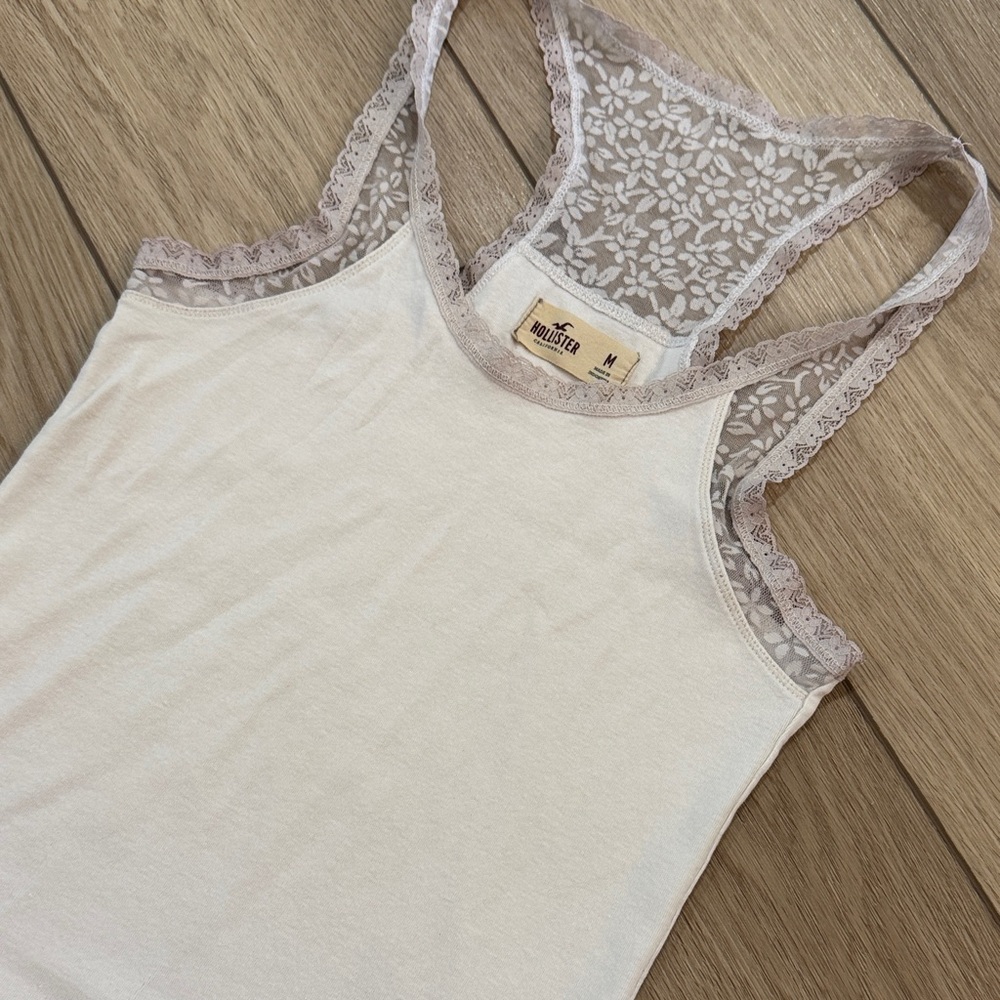 Y2K Lace Lined Hollister Floral Tank Top Sz M Trendy Logo